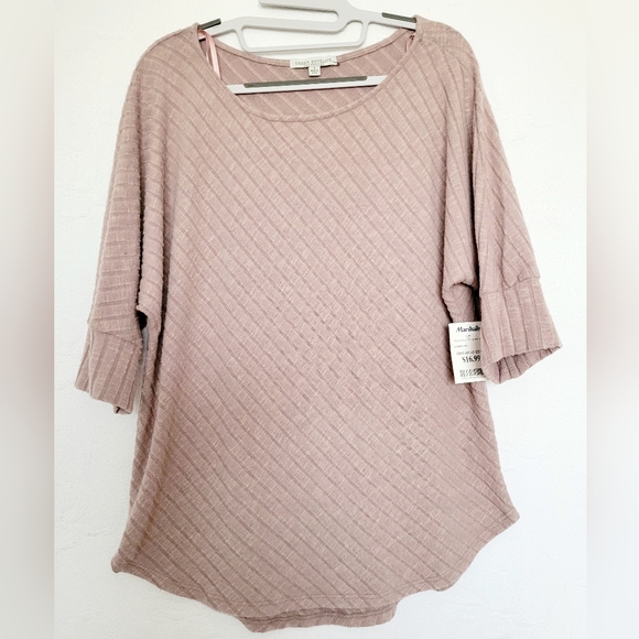 Green Envelope Women's Ribbed Top Sweatshirt Dusty Rose Dolman Sleeve Large - Picture 2 of 14